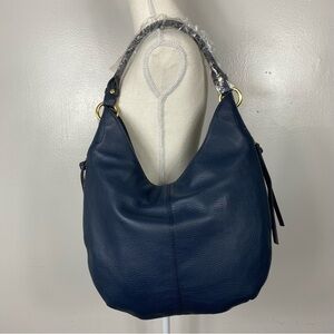 Genuine leather Navy Blue crescent shaped shoulder bag Silpada